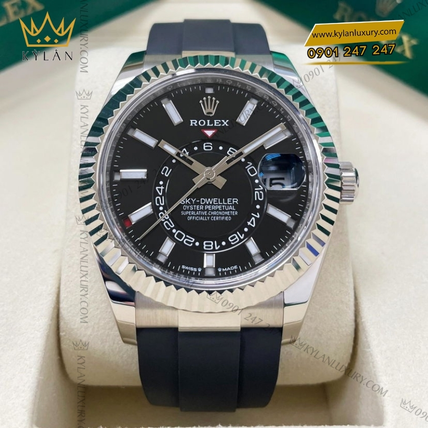 Kỳ Lân Luxury olex sky dweller 336239 0002 mat den day cao su 3 Đồng hồ Rolex Sky Dweller mặt đen dây cao su 336239-0002