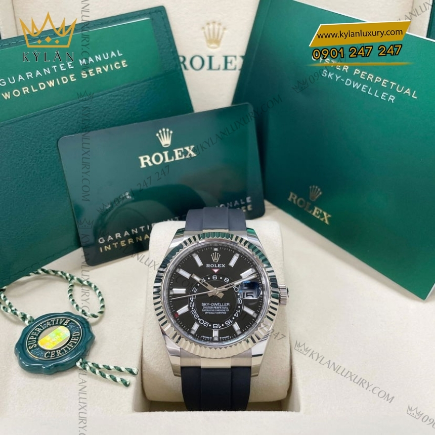 Kỳ Lân Luxury olex sky dweller 336239 0002 mat den day cao su 5 Đồng hồ Rolex Sky Dweller mặt đen dây cao su 336239-0002