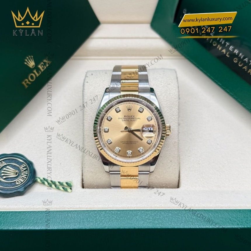 Kỳ Lân Luxury rolex datejust 126233 0018 champagne day oyster 2 Đồng hồ Rolex Datejust 36 champagne dây oyster 126233-0018