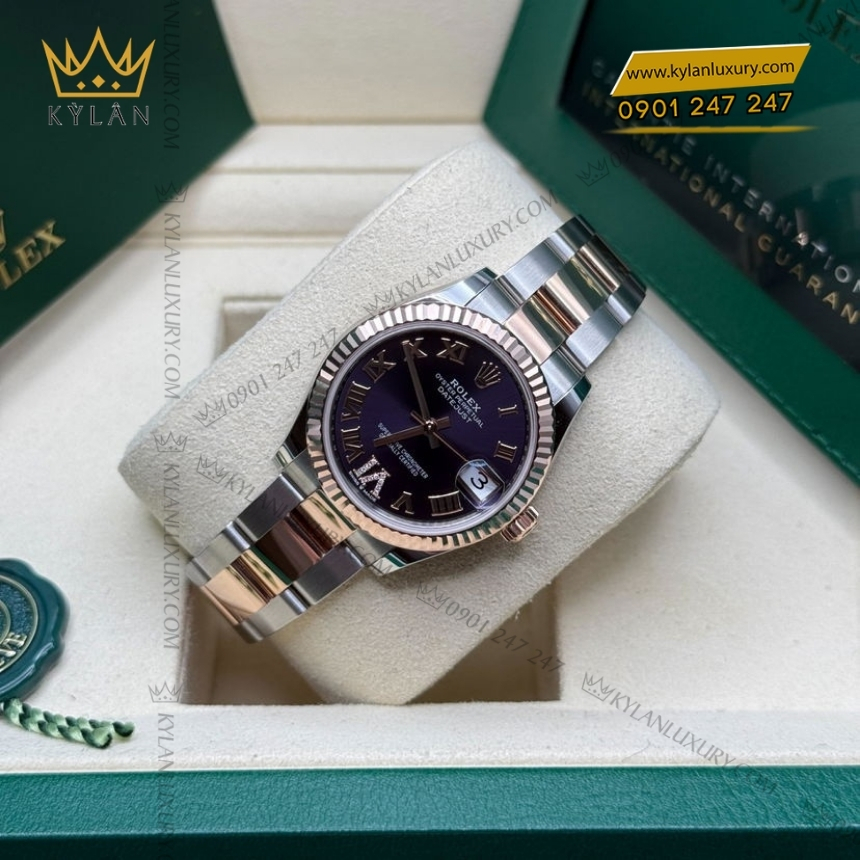 Kỳ Lân Luxury rolex datejust 31 278271 0019 aubergine day oyster 2 Đồng hồ Rolex Datejust 31 demi mặt tím La Mã 278271-0019