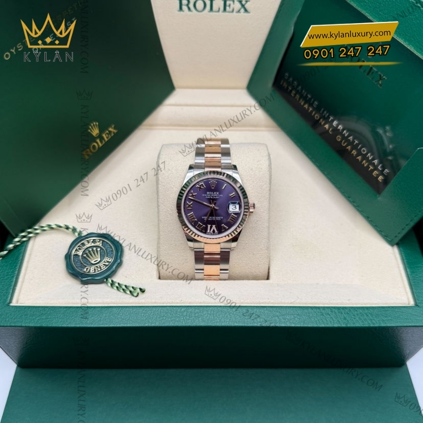 Kỳ Lân Luxury rolex datejust 31 278271 0019 aubergine day oyster 6 Đồng hồ Rolex Datejust 31 demi mặt tím La Mã 278271-0019