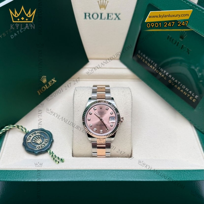 Kỳ Lân Luxury rolex datejust 31 278271 0023 hong day oyster 3 Đồng hồ Rolex Datejust 31 demi mặt hồng dây oyster 278271-0023