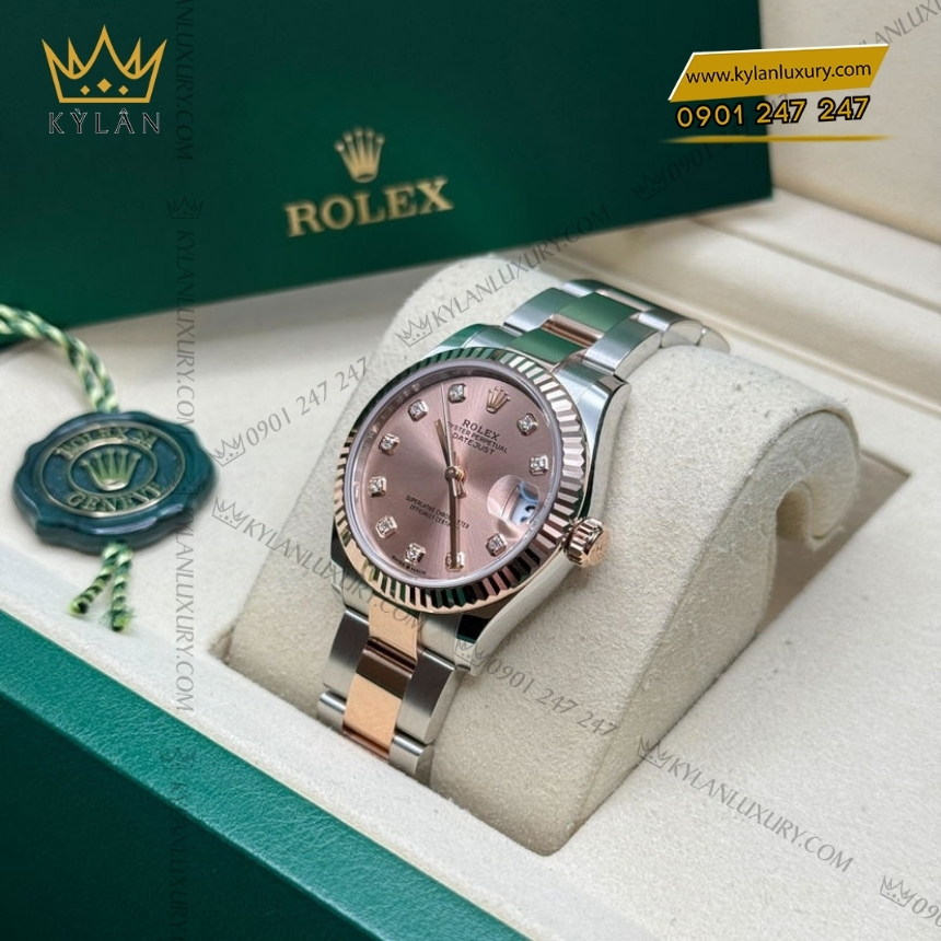 Kỳ Lân Luxury rolex datejust 31 278271 0023 hong day oyster 5 Đồng hồ Rolex Datejust 31 demi mặt hồng dây oyster 278271-0023