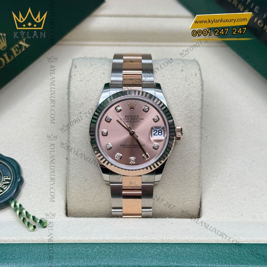 Kỳ Lân Luxury rolex datejust 31 278271 0023 hong day oyster 7 Đồng hồ Rolex Datejust 31 demi mặt hồng dây oyster 278271-0023