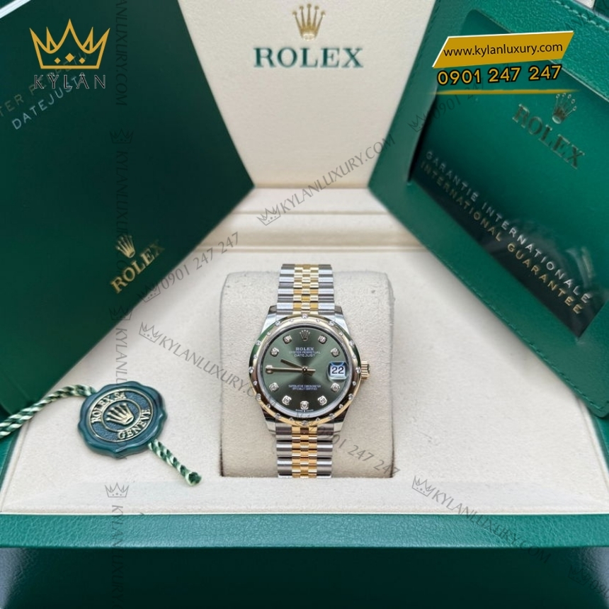 Kỳ Lân Luxury rolex datejust 31 278343rbr 0030 olive green 5 Đồng hồ Rolex Datejust 31 olive vành kim 278343RBR-0030