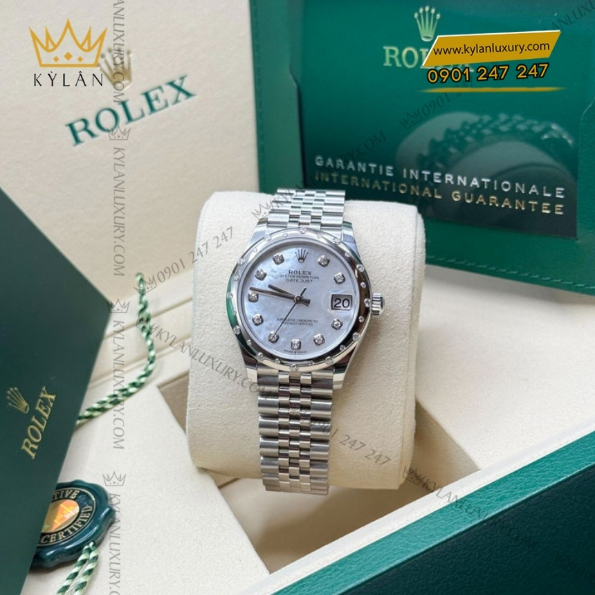 Kỳ Lân Luxury rolex datejust 31 278344rbr 0006 xa cu kim cuong 4 Đồng hồ Rolex Datejust 31 mặt số xà cừ 278344RBR-0006