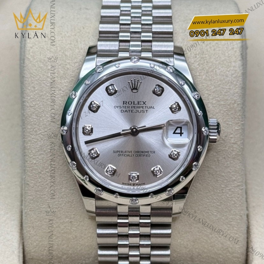 Kỳ Lân Luxury rolex datejust 31 278344rbr 0032 mat bac kim cuong 2 Đồng hồ Rolex Datejust 31 mặt bạc kim cương 278344RBR-0032