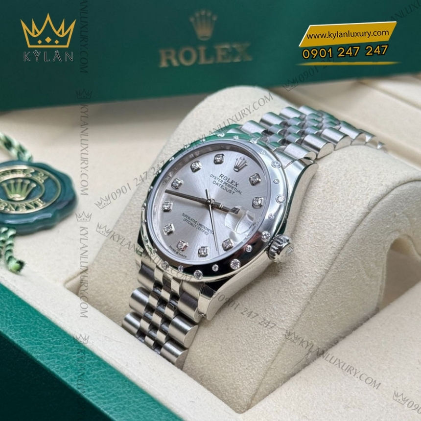 Kỳ Lân Luxury rolex datejust 31 278344rbr 0032 mat bac kim cuong 4 Đồng hồ Rolex Datejust 31 mặt bạc kim cương 278344RBR-0032
