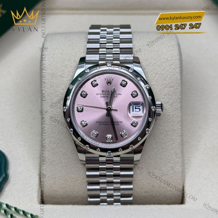 Kỳ Lân Luxury rolex datejust 31 278344rbr 0034 hong kim cuong 2 Đồng hồ Rolex Datejust 31 mặt số hồng 278344RBR-0034