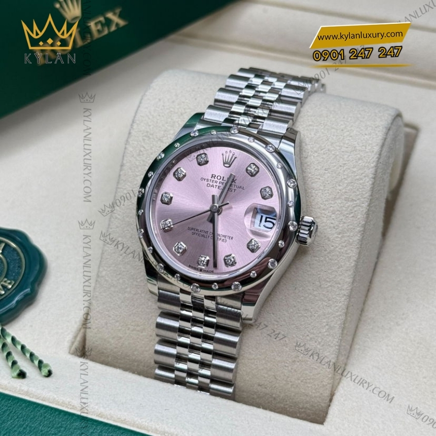 Kỳ Lân Luxury rolex datejust 31 278344rbr 0034 hong kim cuong 5 Đồng hồ Rolex Datejust 31 mặt số hồng 278344RBR-0034