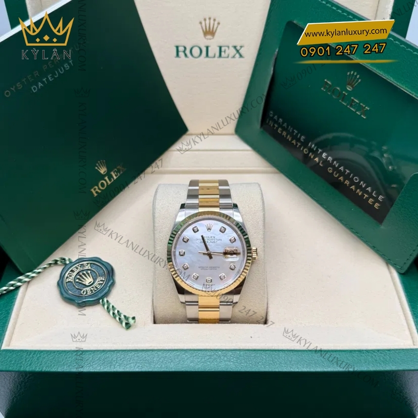 Kỳ Lân Luxury rolex datejust 36 126233 0024 demi xa cu 2 Đồng hồ Rolex Datejust 36 demi xà cừ dây oyster 126233-0024