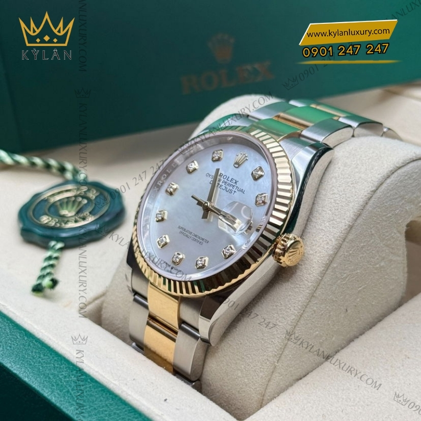 Kỳ Lân Luxury rolex datejust 36 126233 0024 demi xa cu 8 Đồng hồ Rolex Datejust 36 demi xà cừ dây oyster 126233-0024