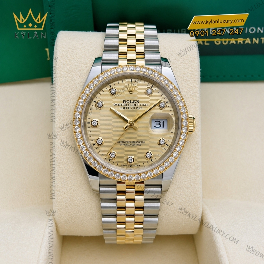 Kỳ Lân Luxury rolex datejust 36 126283rbr 0031 xep gach kim cuong 4 Đồng hồ Rolex Datejust 36 mặt xếp gạch kim cương 126283RBR-0031