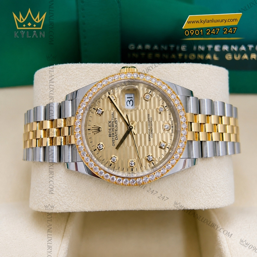Kỳ Lân Luxury rolex datejust 36 126283rbr 0031 xep gach kim cuong 6 Đồng hồ Rolex Datejust 36 mặt xếp gạch kim cương 126283RBR-0031