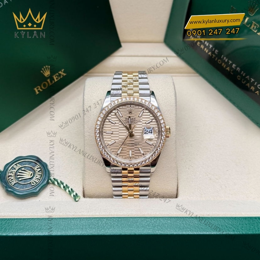 Kỳ Lân Luxury rolex datejust 36 126283rbr xep gach champagne 2 Đồng hồ Rolex Datejust 36 mặt xếp gạch champagne 126283RBR