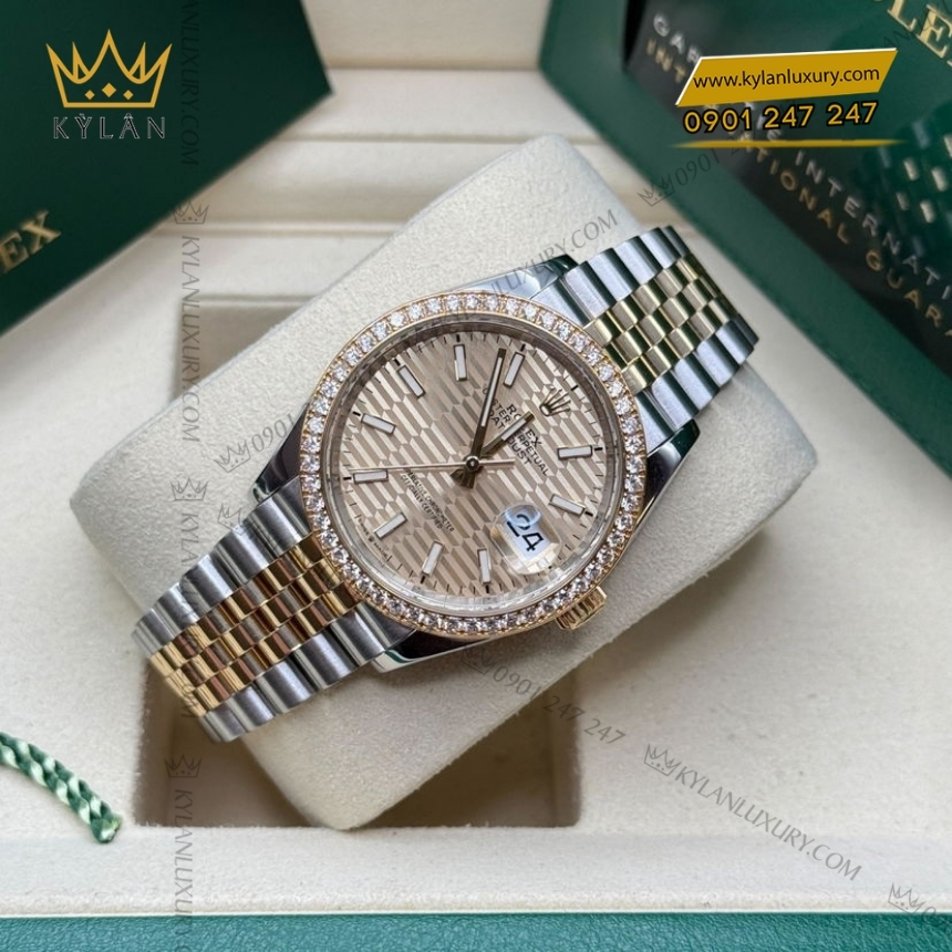 Kỳ Lân Luxury rolex datejust 36 126283rbr xep gach champagne 4 Đồng hồ Rolex Datejust 36 mặt xếp gạch champagne 126283RBR-0025