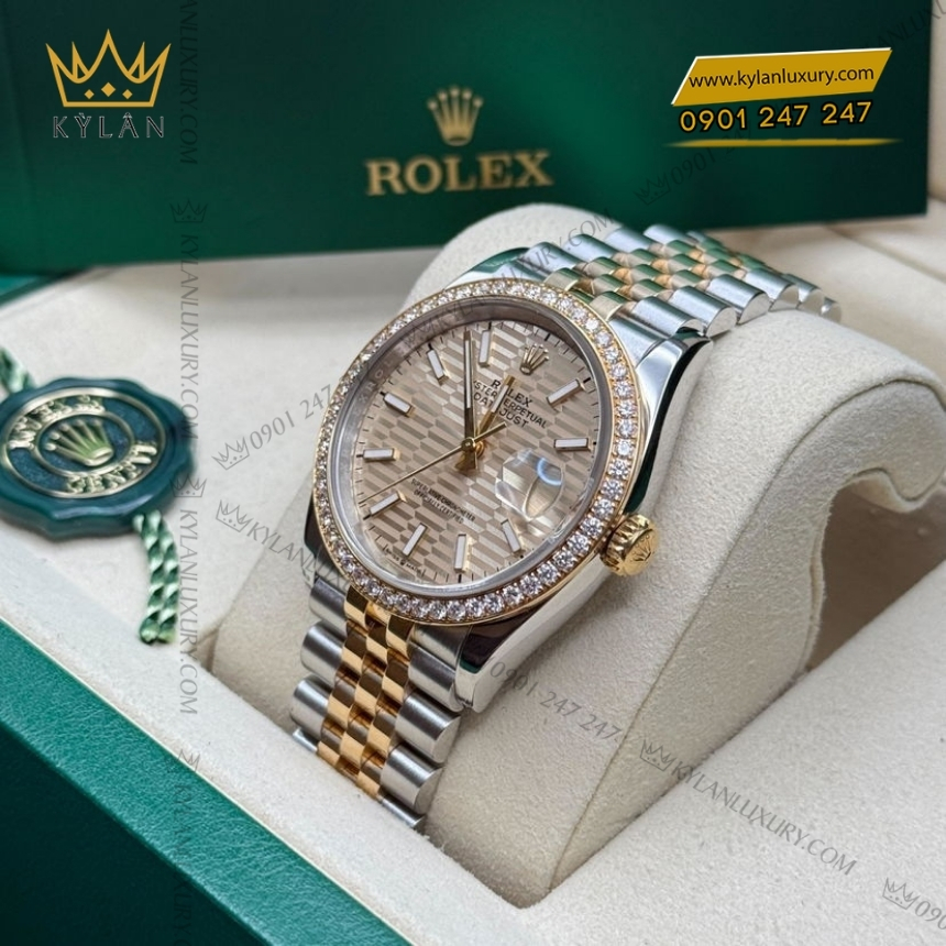 Kỳ Lân Luxury rolex datejust 36 126283rbr xep gach champagne 6 Đồng hồ Rolex Datejust 36 mặt xếp gạch champagne 126283RBR-0025
