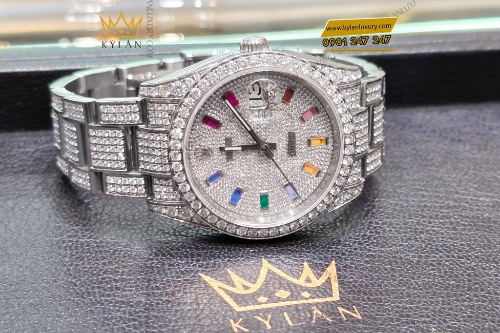 Kỳ Lân Luxury rolex datejust 36 custom kim cuong rainbow 11 Đồng hồ Rolex Datejust 36 custom kim cương cọc rainbow