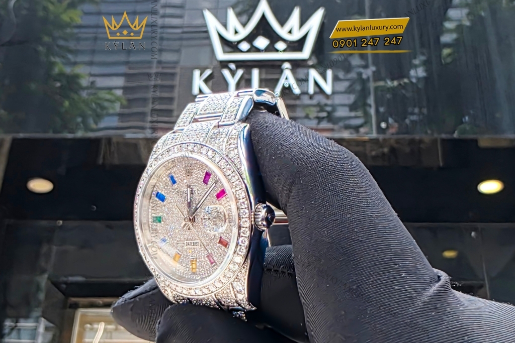 Kỳ Lân Luxury rolex datejust 36 custom kim cuong rainbow 12 Đồng hồ Rolex Datejust 36 custom kim cương cọc rainbow