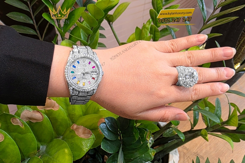Kỳ Lân Luxury rolex datejust 36 custom kim cuong rainbow 2 Đồng hồ Rolex Datejust 36 custom kim cương cọc rainbow