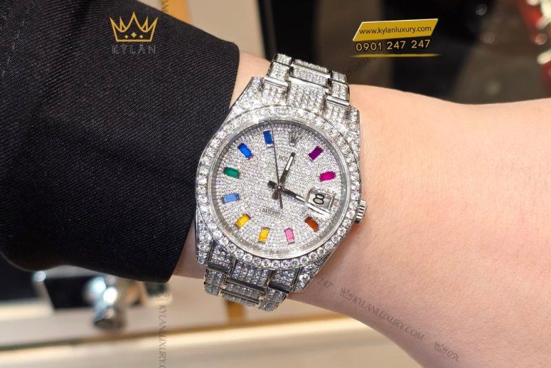 Đồng hồ Rolex Datejust 36 custom kim cương cọc rainbow