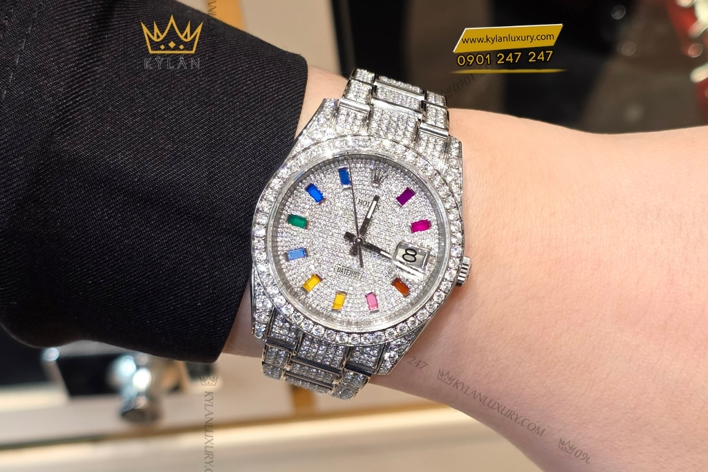 Kỳ Lân Luxury rolex datejust 36 custom kim cuong rainbow 3 Đồng hồ Rolex Datejust 36 custom kim cương rainbow