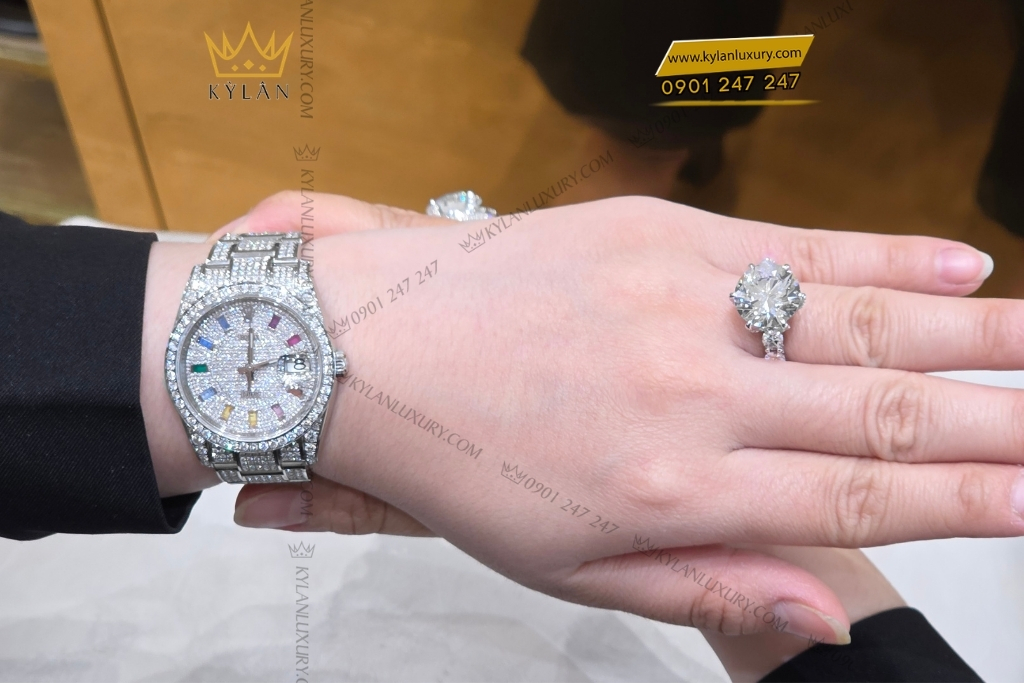 Kỳ Lân Luxury rolex datejust 36 custom kim cuong rainbow 4 Đồng hồ Rolex Datejust 36 custom kim cương cọc rainbow