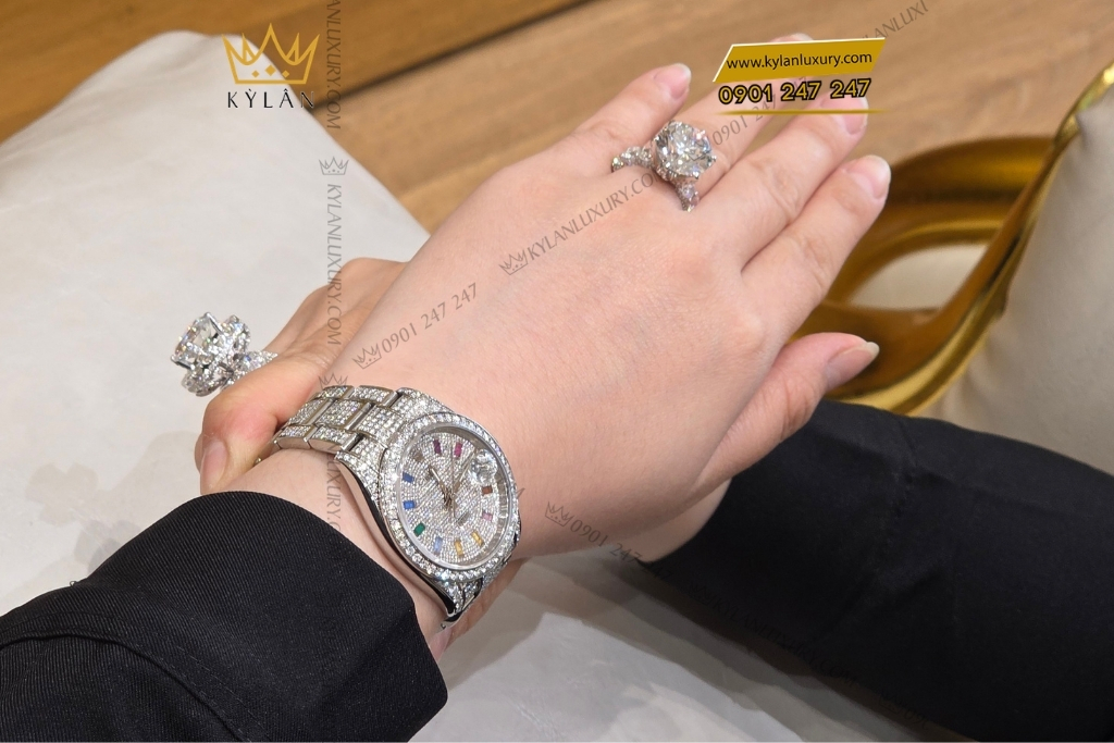 Kỳ Lân Luxury rolex datejust 36 custom kim cuong rainbow 5 Đồng hồ Rolex Datejust 36 custom kim cương cọc rainbow