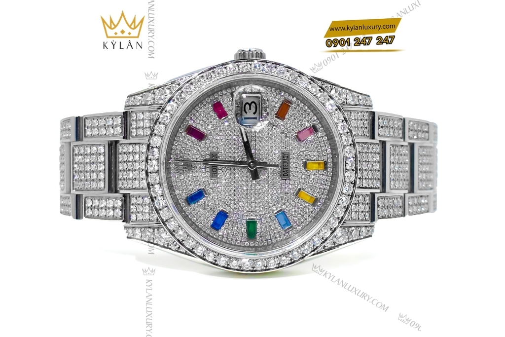 Kỳ Lân Luxury rolex datejust 36 custom kim cuong rainbow 6 Đồng hồ Rolex Datejust 36 custom kim cương rainbow