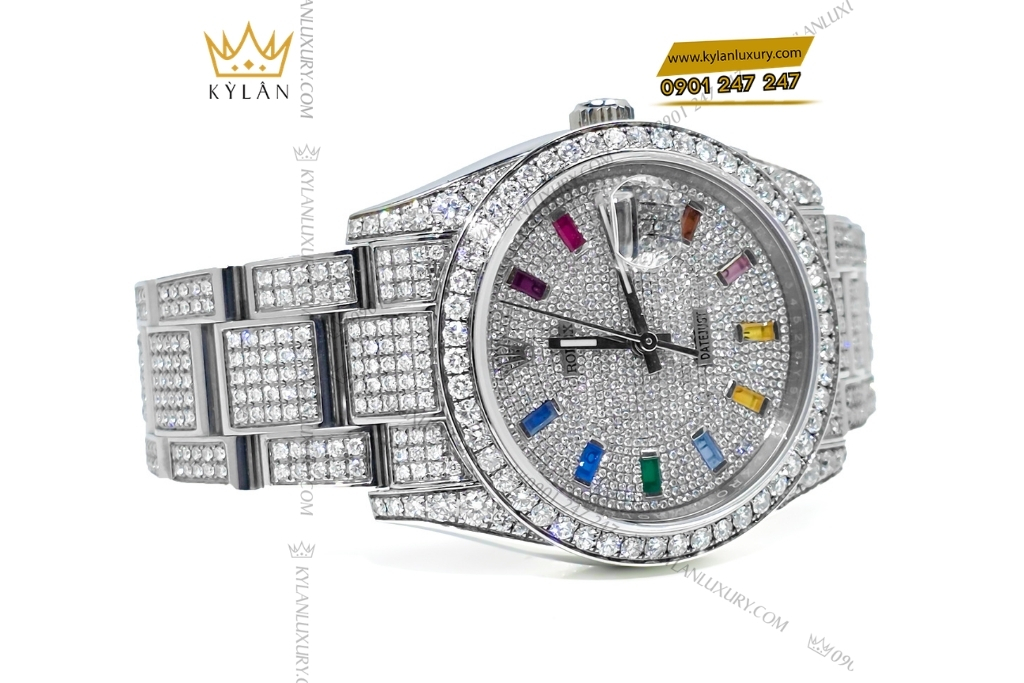 Kỳ Lân Luxury rolex datejust 36 custom kim cuong rainbow 7 Đồng hồ Rolex Datejust 36 custom kim cương rainbow