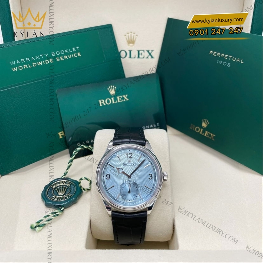 Kỳ Lân Luxury rolex perpetual 1908 52506 0003 ice blue 7 Đồng hồ Rolex Perpetual 1908 mặt số xanh băng 52506-0003