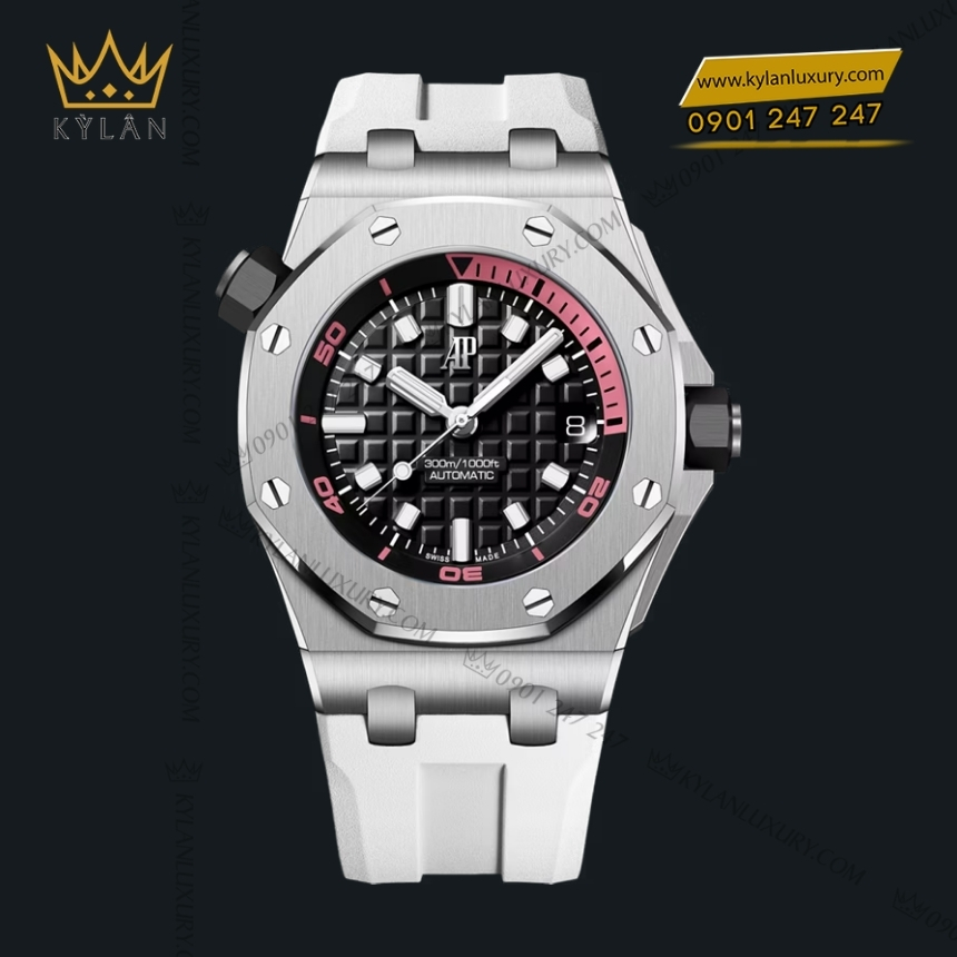 Kỳ Lân Luxury royal oak offshore diver mat den phoi hong 2 Đồng hồ Royal Oak Offshore Diver mặt đen phối hồng 42mm