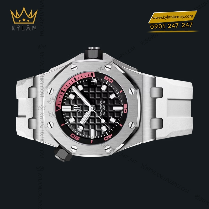 Kỳ Lân Luxury royal oak offshore diver mat den phoi hong 3 Đồng hồ Royal Oak Offshore Diver mặt đen phối hồng 42mm