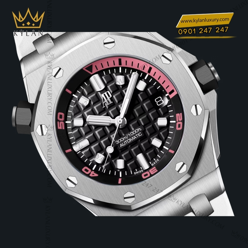 Kỳ Lân Luxury royal oak offshore diver mat den phoi hong 4 Đồng hồ Royal Oak Offshore Diver mặt đen phối hồng 42mm