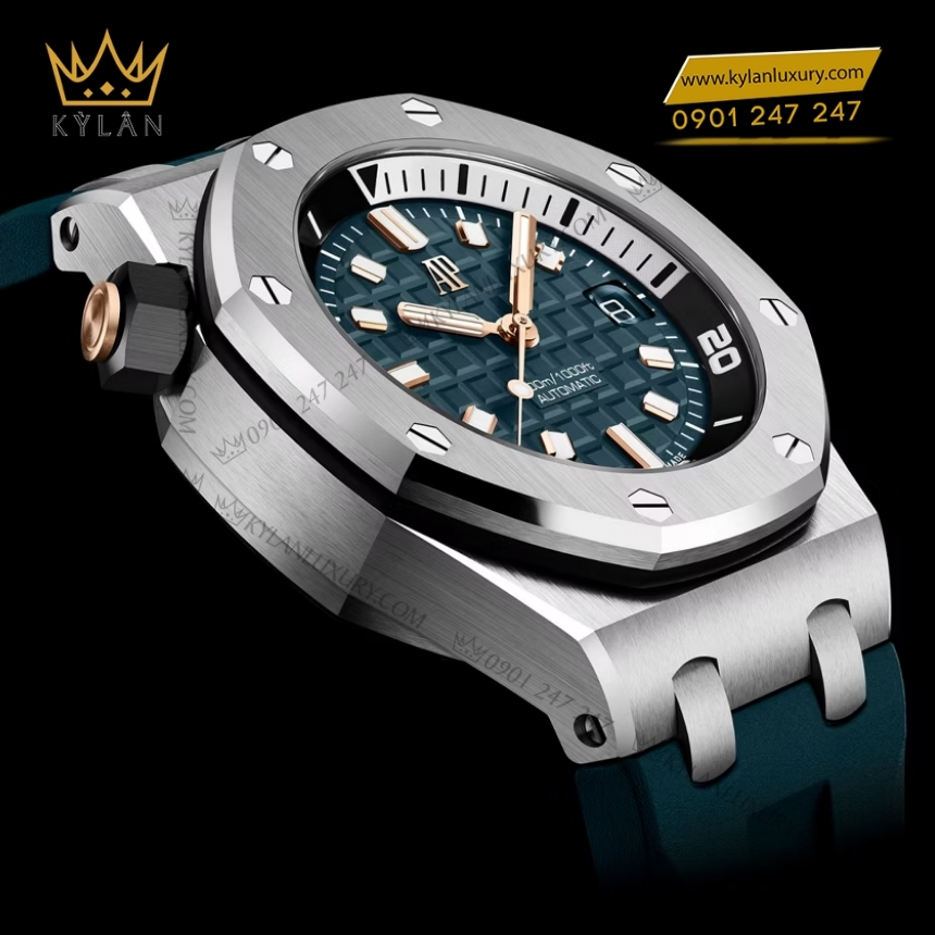 Kỳ Lân Luxury royal oak offshore diver xanh duong phoi vang hong 5 Đồng hồ Royal Oak Offshore Diver xanh dương phối vàng hồng 42mm
