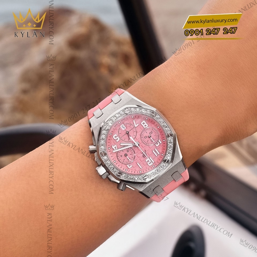 Kỳ Lân Luxury royal oak offshore mat so hong 37mm 3 Đồng hồ Royal Oak Offshore mặt số hồng 37mm