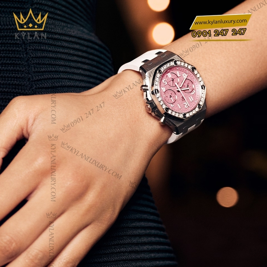Kỳ Lân Luxury royal oak offshore mat so hong 37mm 4 Đồng hồ Royal Oak Offshore mặt số hồng 37mm