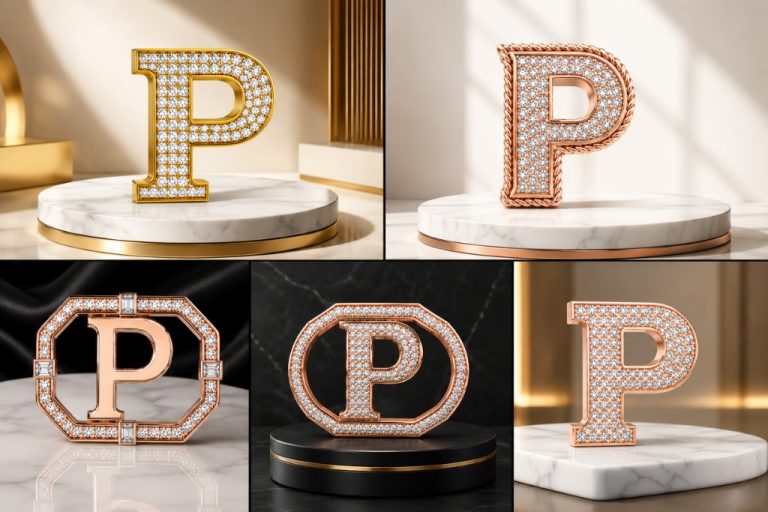Kỳ Lân Luxury 10 Mặt thắt lưng chữ P vàng Au750 đính kim cương – Quà tặng cá nhân hóa sang trọng