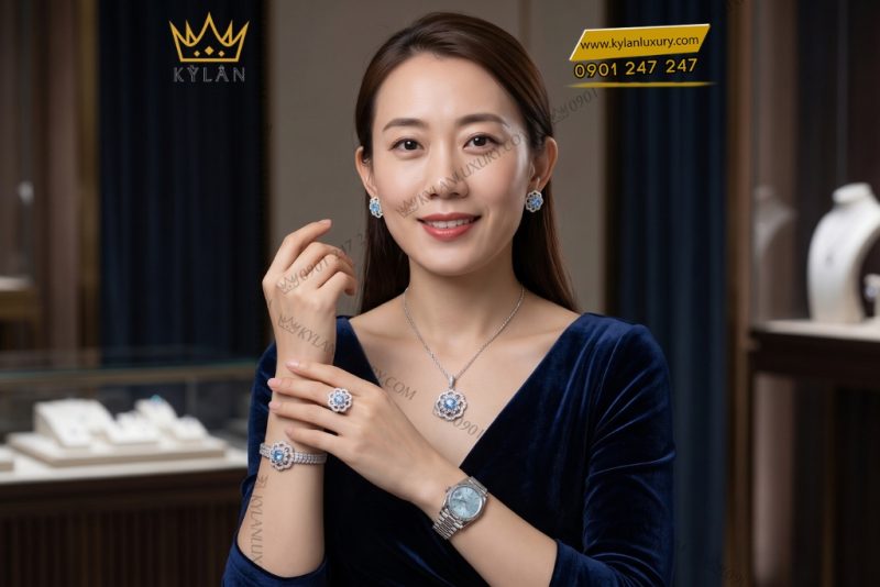 Bộ trang sức kim cương đính đá Topaz