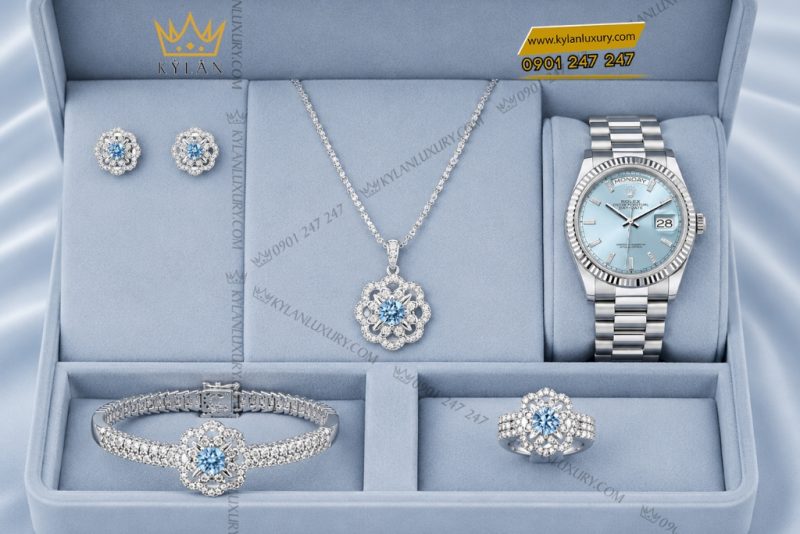 Bộ trang sức kim cương đính đá Topaz