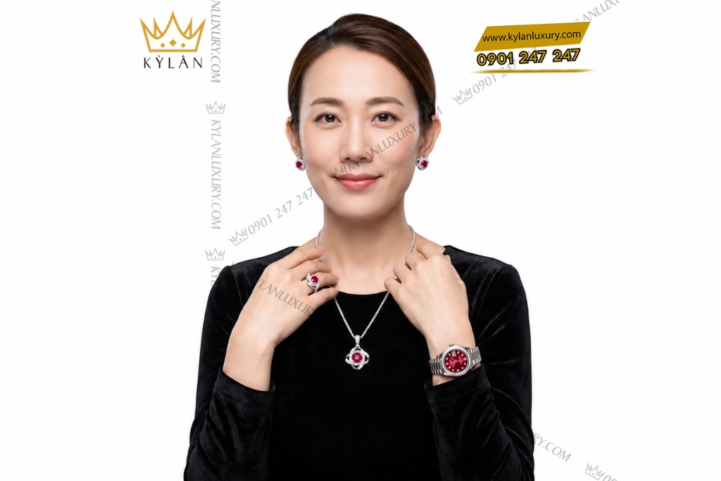 Kỳ Lân Luxury Bo trang suc kim cuong dinh sapphire do 2 1 Bộ trang sức kim cương đính sapphire đỏ
