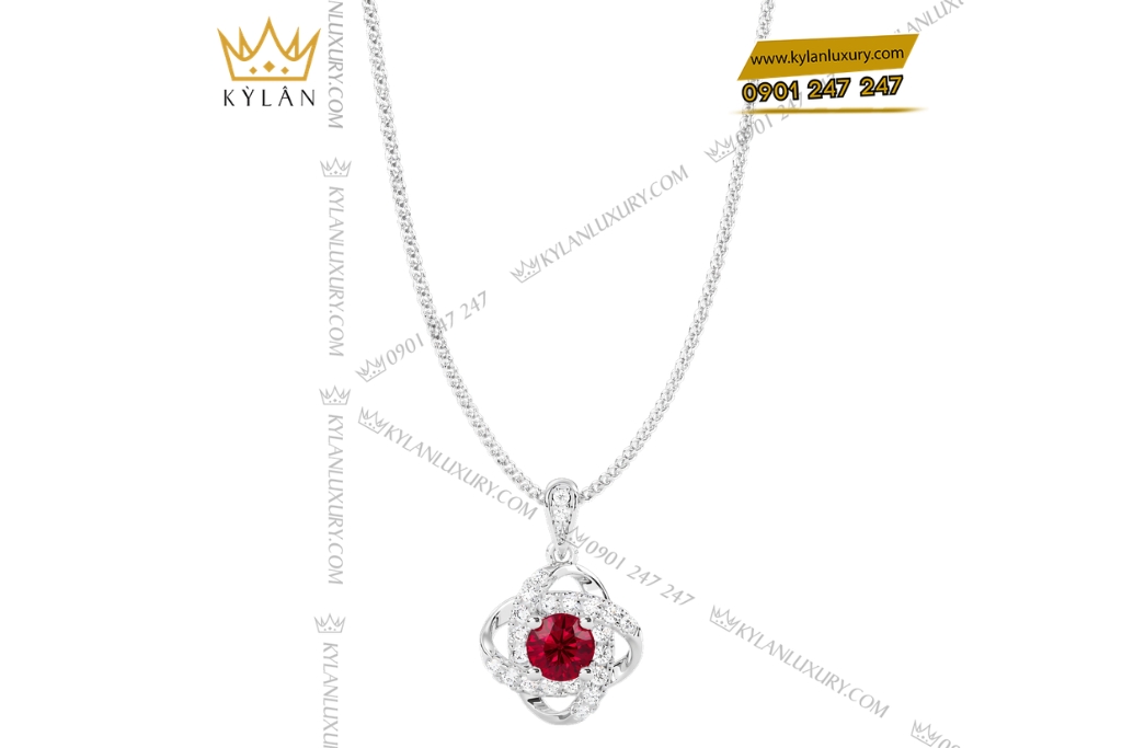 Bộ trang sức kim cương đính sapphire đỏ
