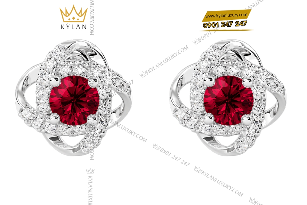 Bộ trang sức kim cương đính sapphire đỏ