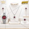 Bộ trang sức kim cương đính sapphire đỏ