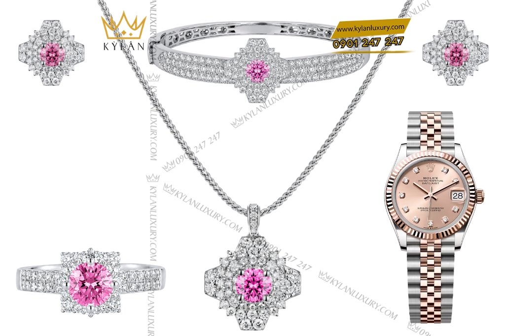 Kỳ Lân Luxury Bo trang suc kim cuong dinh sapphire hong 1 Bộ trang sức kim cương đính sapphire hồng