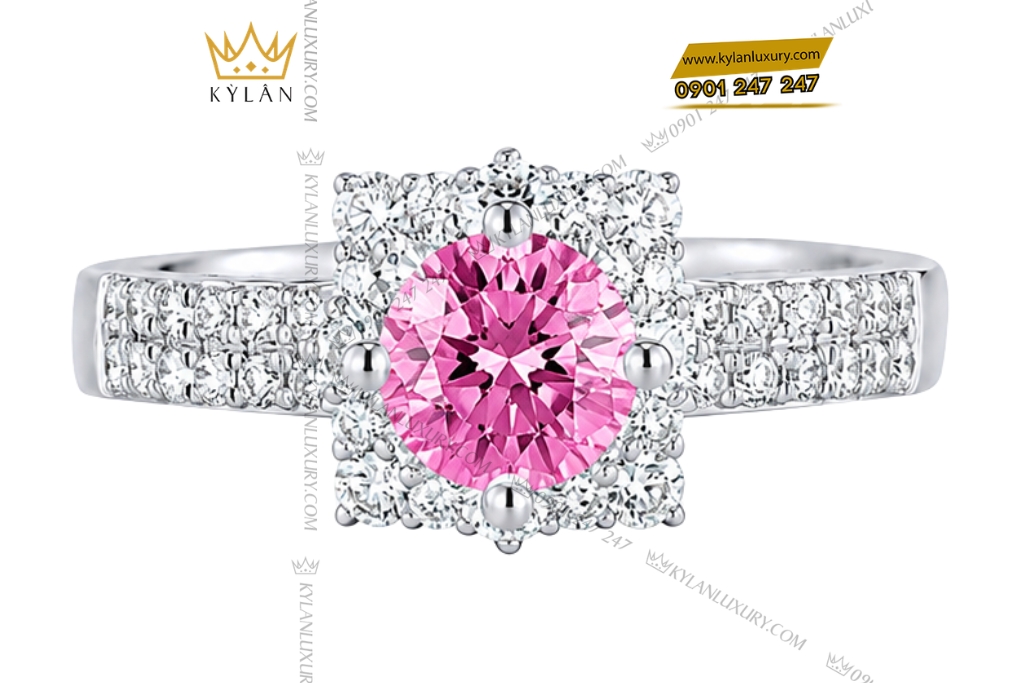 Bộ trang sức kim cương đính sapphire hồng