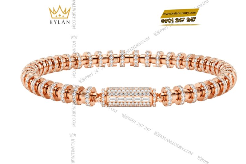 Bộ trang sức nam vàng hồng Au750 đính kim cương