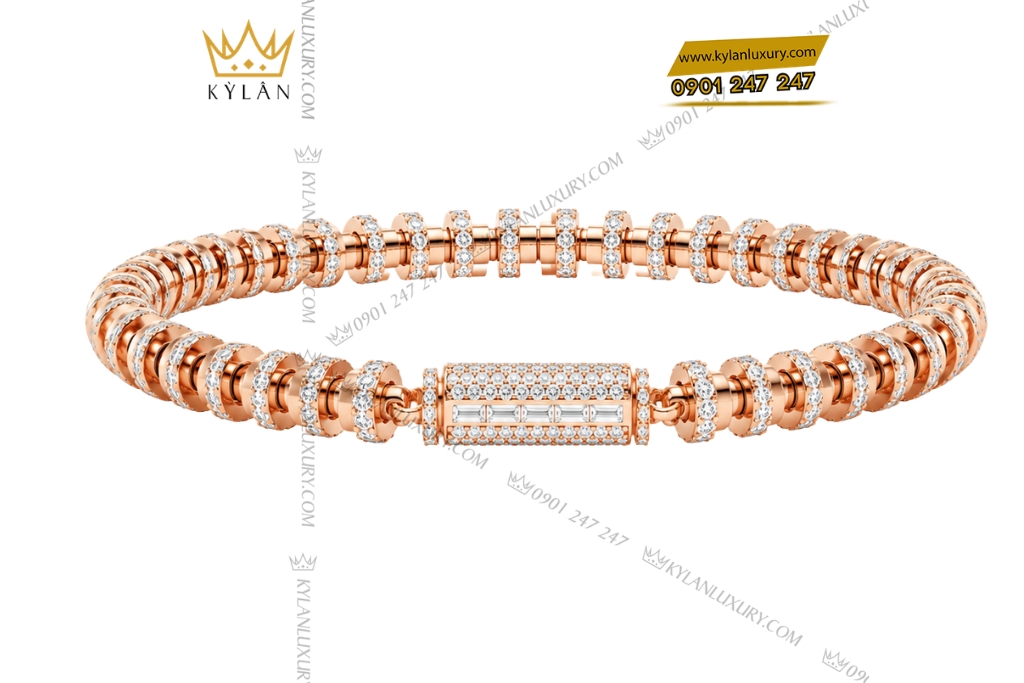 Bộ trang sức nam vàng hồng Au750 đính kim cương