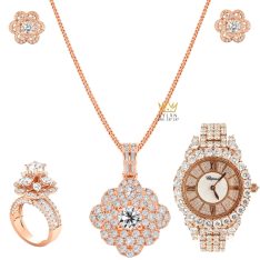 Bộ trang sức vàng hồng đính kim cương
