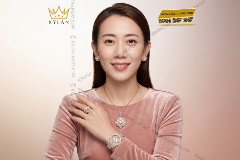 Bộ trang sức vàng hồng đính kim cương